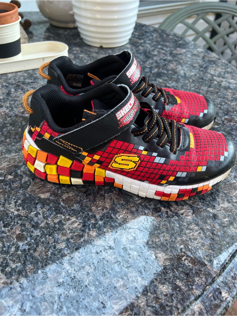 Kids Skechers Mega Craft 3.0 Red And Black Pixelated Sneakers Shoes Size 5